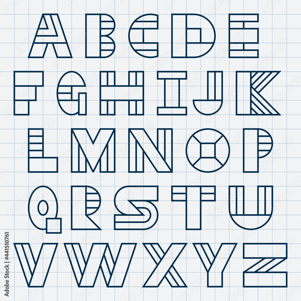 Fototapete geometric font. latin alphabet. letters for advertising and logos. each letter is made up of geometr