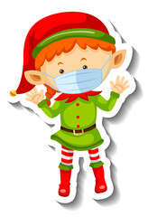 A sticker template with Cute elf wearing mask