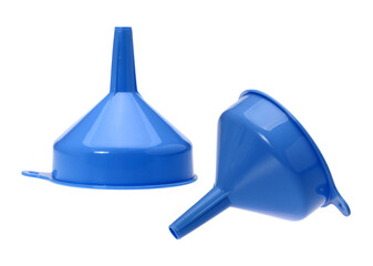 Blue plastic funnel isolated on a white background 