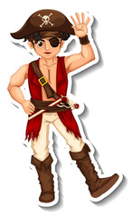 Sticker template with a pirate man cartoon character isolated