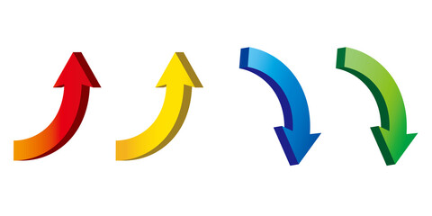 ビジネス向きの立体的な矢印のイラスト　上昇と下降