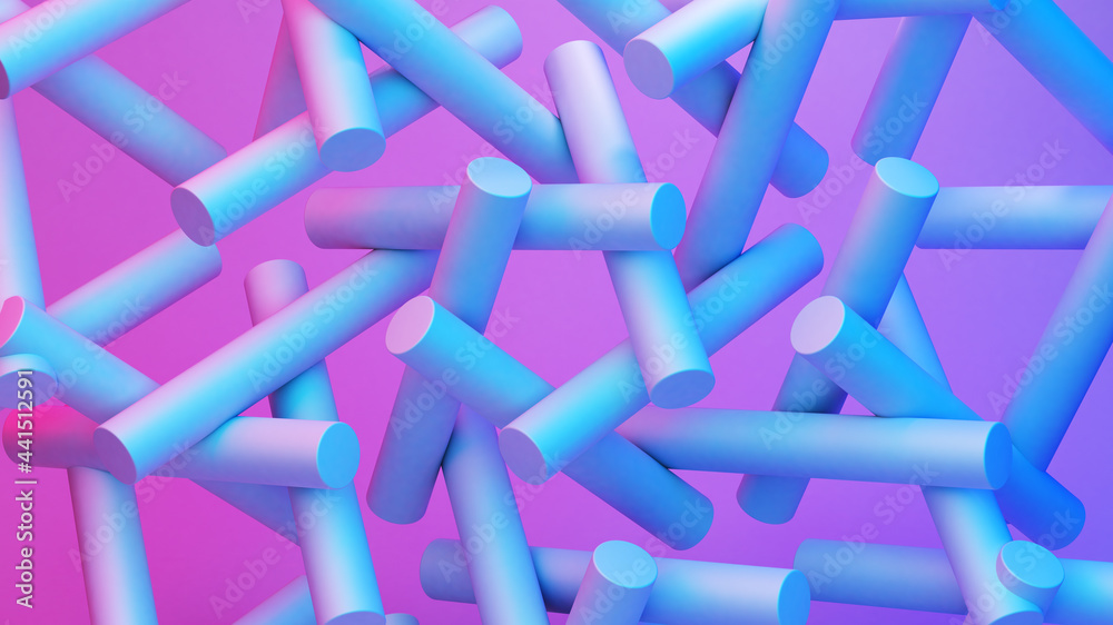 Poster scientific or technology abstractions with canes, sticks or rods flying in surreal symmetric structu