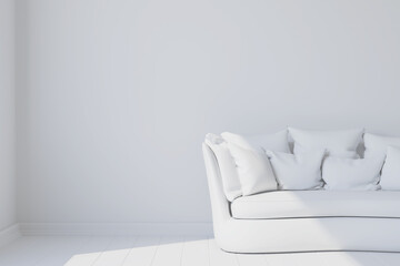 White room with sofa. 3d rendering