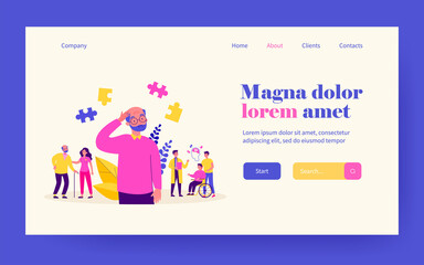 Alzheimer patients concept. People suffering from brain disease and memory loss, getting medical help. Vector illustration for neurology therapy, mental illness risk topics