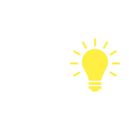 Illustration of a simple light bulb icon on white background with copy and text space.