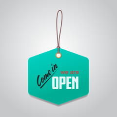 come in tag we are open again after coronavirus quarantine over advertising campaign concept