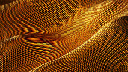 Particles of drapery on a gold abstract background with golden highlights