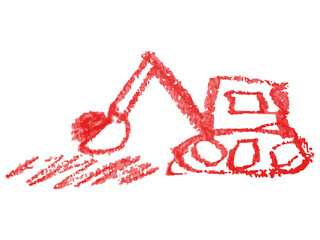 こどもが描いたようなショベルカーのクレヨン画