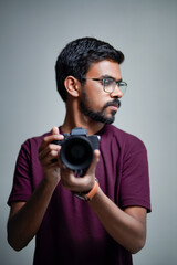 Photographer With Camera on white background.