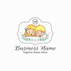 Blonde haired boy and girl design concept for business names children's toy or clothing