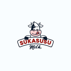 Cute Cow Mascot For Milk Logo Design