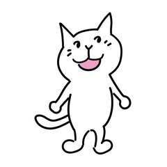 可愛い笑っている白猫の全身イラスト
