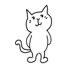 可愛い笑っている白猫の全身イラスト
