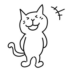 可愛い笑っている白猫の全身イラスト
