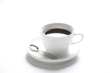 hot drink dark black coffee america kopi o beverage menu in white cup and plate in white background