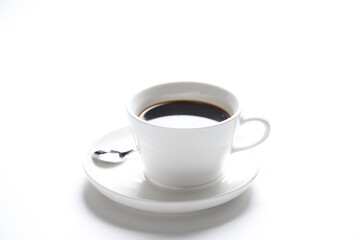 hot drink dark black coffee america kopi o beverage menu in white cup and plate in white background