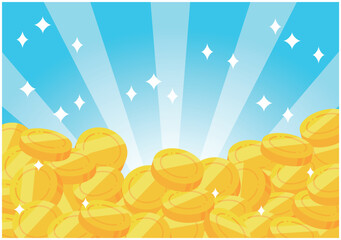 ザクザク　無造作に積まれた大量のコイン　イメージ　イラスト