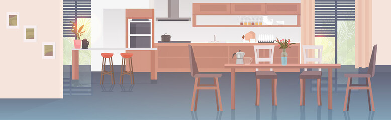 modern kitchen interior empty no people house room with furniture horizontal