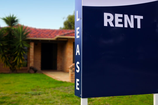 Rental Property Outdoor Street Sign. Real Estate And Housing Market Concept. No People. Copy Space.