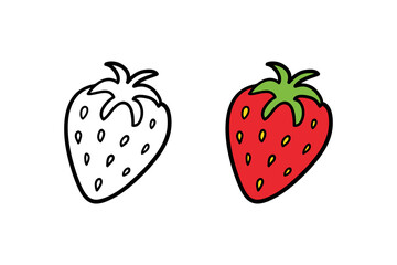 Couple of cute and simple doodle style strawberry icons for coloring page design.
