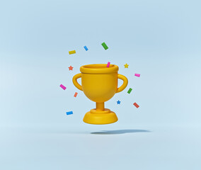 minimal Winner Trophy Cup and confetti. 3d rendering