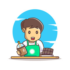 WebCute Boy holding Chocolate Drink with Chocolate Cartoon Vector Illustrations. World Chocolate Day Icon Concept Isolated Premium Vector