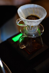 Close up of drips coffee brewing gadgets in the coffee shop