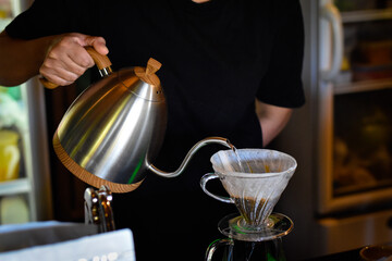 Fototapeta na wymiar drip coffee, Barista making drips coffee