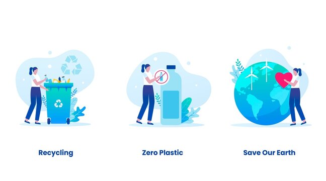 Trash recycling concept vector illustration set. illustrations for websites, landing pages, mobile applications, posters and banners.