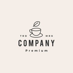 tea cup leaf hipster vintage logo vector icon illustration
