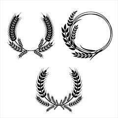 Wheat wreaths and grain spikes set icons. Vector illustration isolated on white