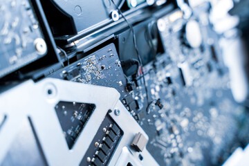 Technology maintenance hardware from man engineer. Repair computers. Electronic technician pc service.