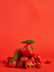 fresh vegetable and fruit on  colourful background