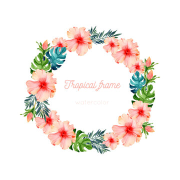 Exotic flower watercolor wreath template