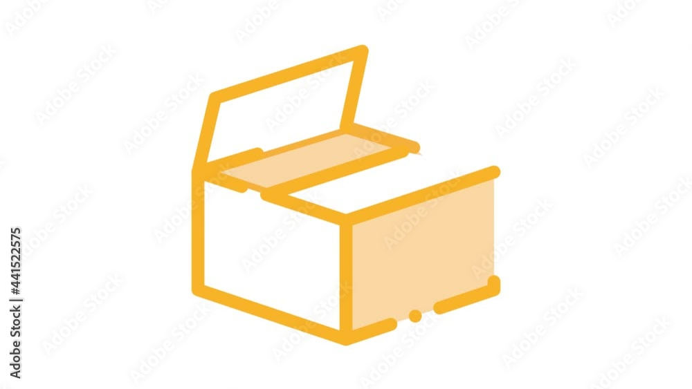 Sticker cardboard transportation box packaging animated icon on white background