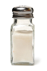 Salt and pepper mills on white background