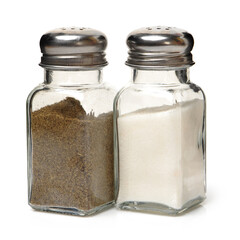 Salt and pepper mills on white background