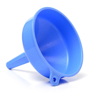 closeup of a blue funnel isolated on a white background