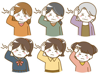 頭痛がしている色々な年代の太った女性たち