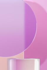 Abstract background for product presentation or branding, Clear glass platform on abstract pink background. 3d rendering