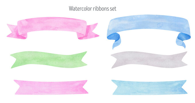 Watercolor Green Ribbon Set Stock Illustration - Download Image