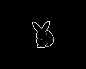 Rabbit Silhouette on Black Background. Isolated Vector Animal Template for Logo Company, Icon, Symbol etc