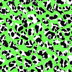 Fototapeta premium Abstract Hand Drawing Geometric Squares with Leopard Dalmatian Cow Animal Skin Texture Seamless Vector Pattern Isolated Background