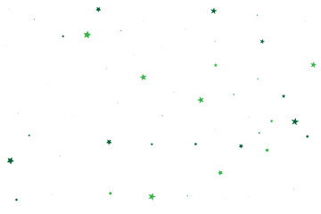 Stars Anniversary. Confetti Design. Green Starry Poster. Texture Greeting. Sparkling Wallpaper. Celebration Space. Glitter Sky. Falling Background. Universe Cosmos.