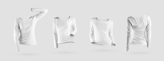 White long sleeve sweatshirt mockup, 3D rendering, isolated on background.