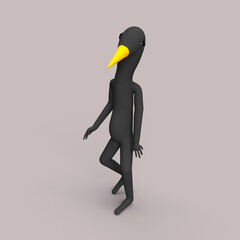 A black bird character. 3d illustration