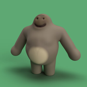 A funny golem character over a green background. 3d illustration