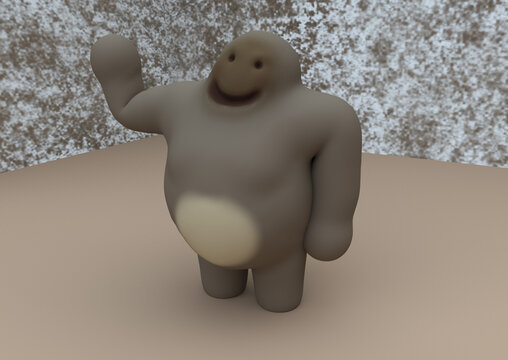 A funny golem character saying hello with the hand. 3d illustration