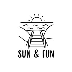 Summer vacation concept vector design with sunset over sea