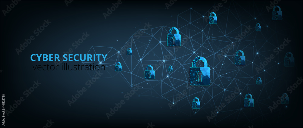 Leinwandbilder cyber security background.visualization of cyber security with padlock lock on dark blue background.